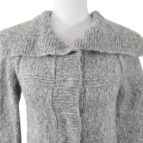 ANN TAYLOR LOFT! ALPACA & WOOL BLEND BULKY, WIDE COLLAR CARDI SWEATER! SZ XS - Picture 3 of 10